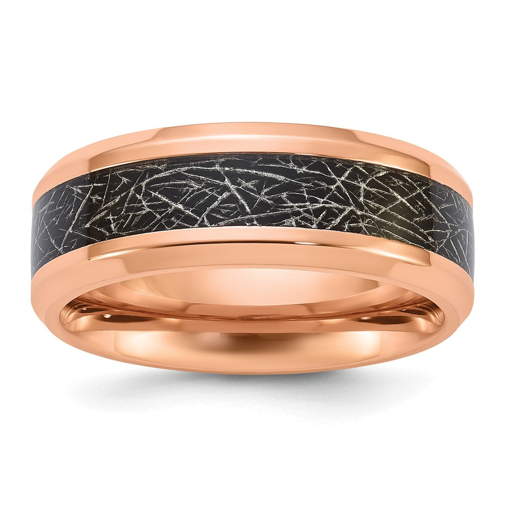 Chisel Stainless Steel Polished Rose IP-plated Synthetic Leather Inlay in Clear Epoxy Band