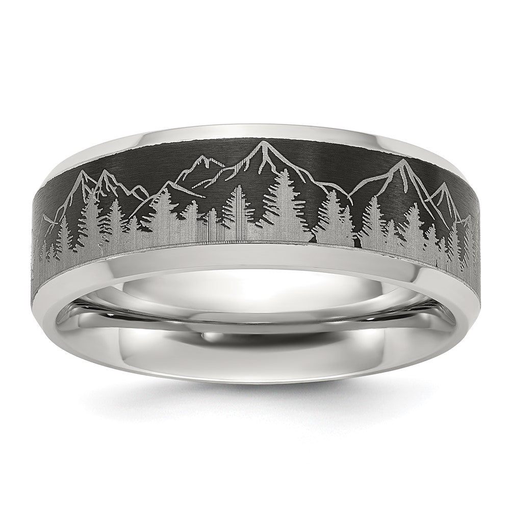 Chisel Stainless Steel Brushed Center with Laser Design Mountains Band