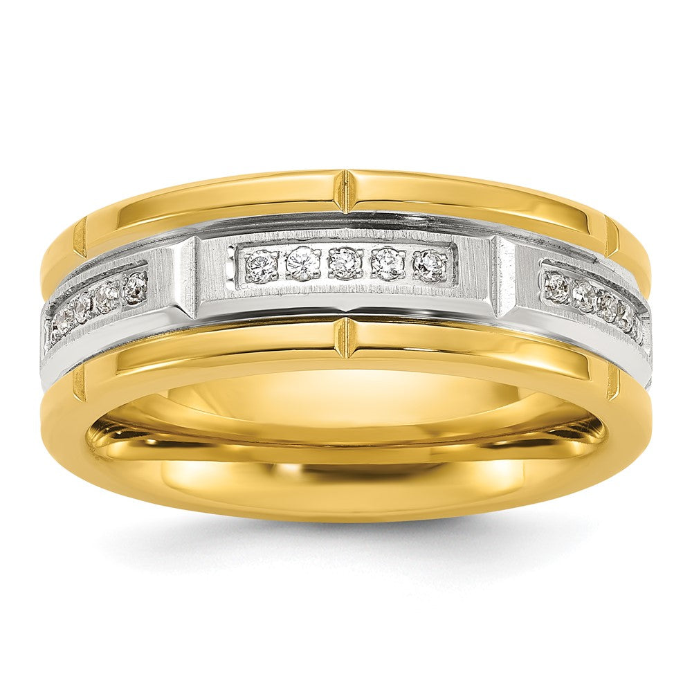 Chisel Stainless Steel Brushed and Polished Yellow IP-plated CZ Band