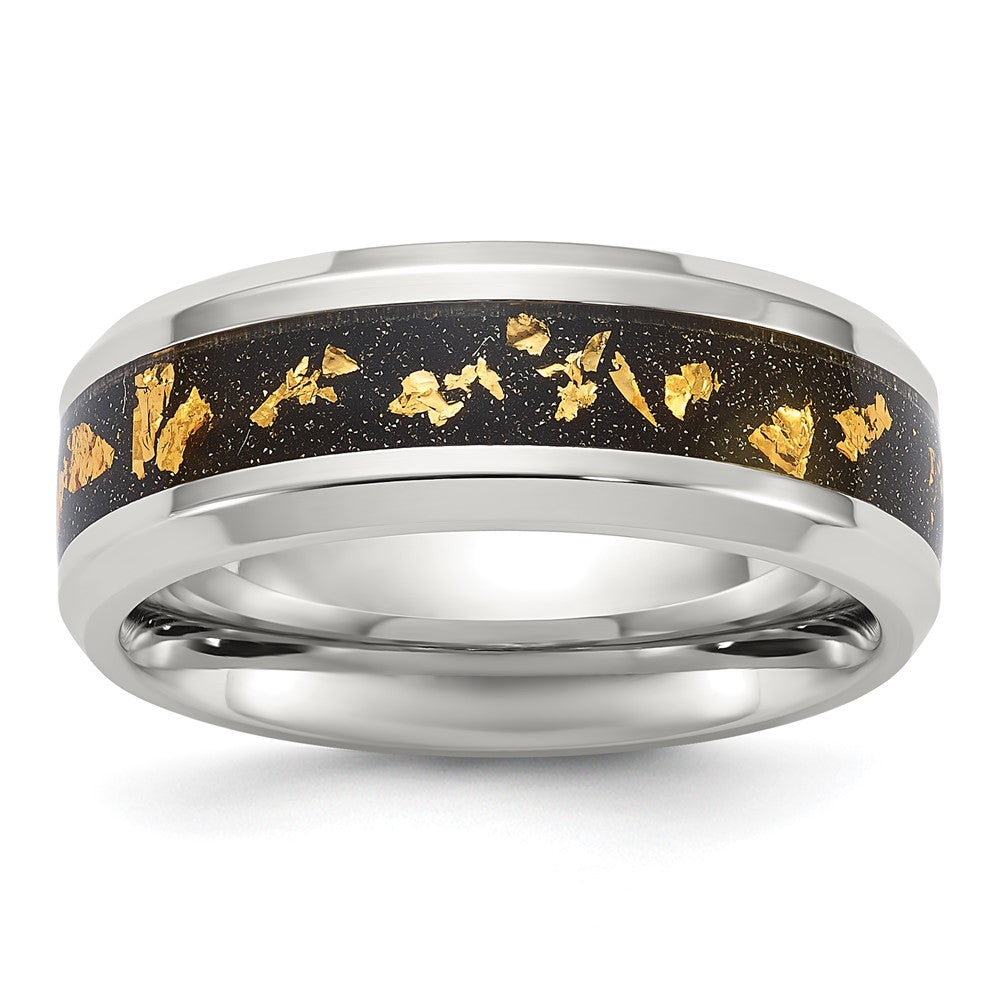 Chisel Stainless Steel Polished with Black and Gold Foil Inlay Band