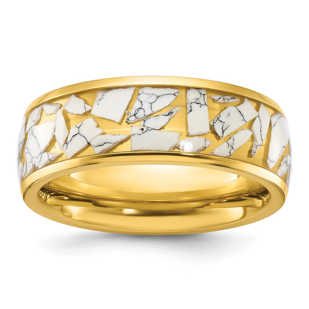 Chisel Stainless Steel Polished Yellow IP-plated with Ceramic Fragments Inlay Band