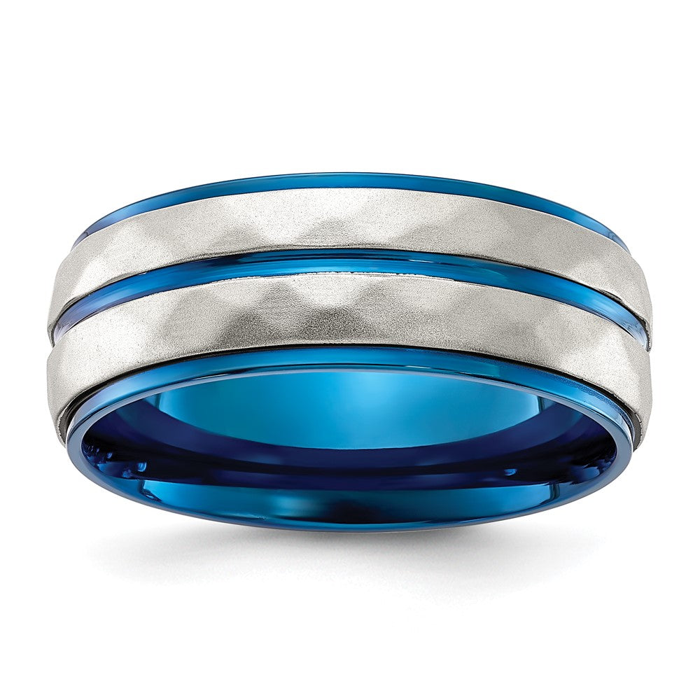 Chisel Stainless Steel Polished and Sand-blasted Faceted Blue IP-plated Band