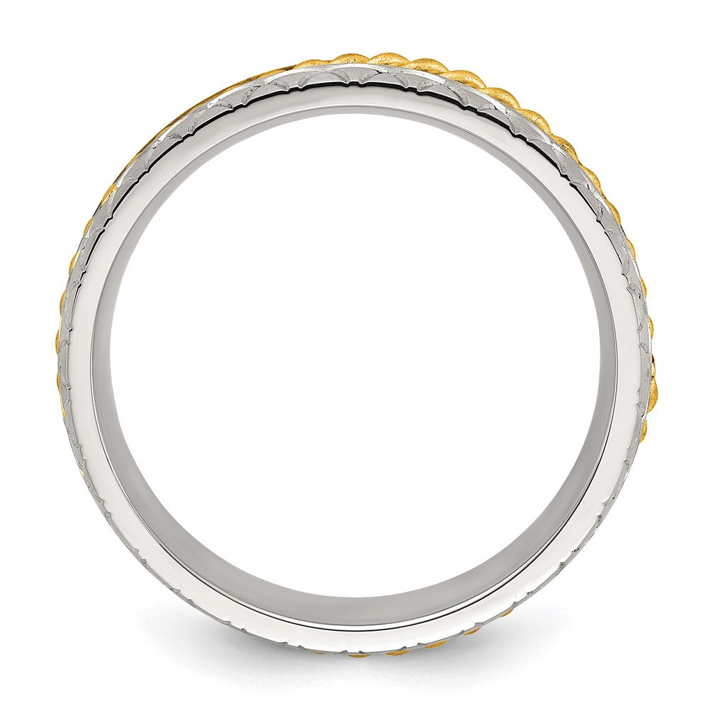 Chisel Stainless Steel Brushed, Polished and Textured Yellow IP-plated Center Band