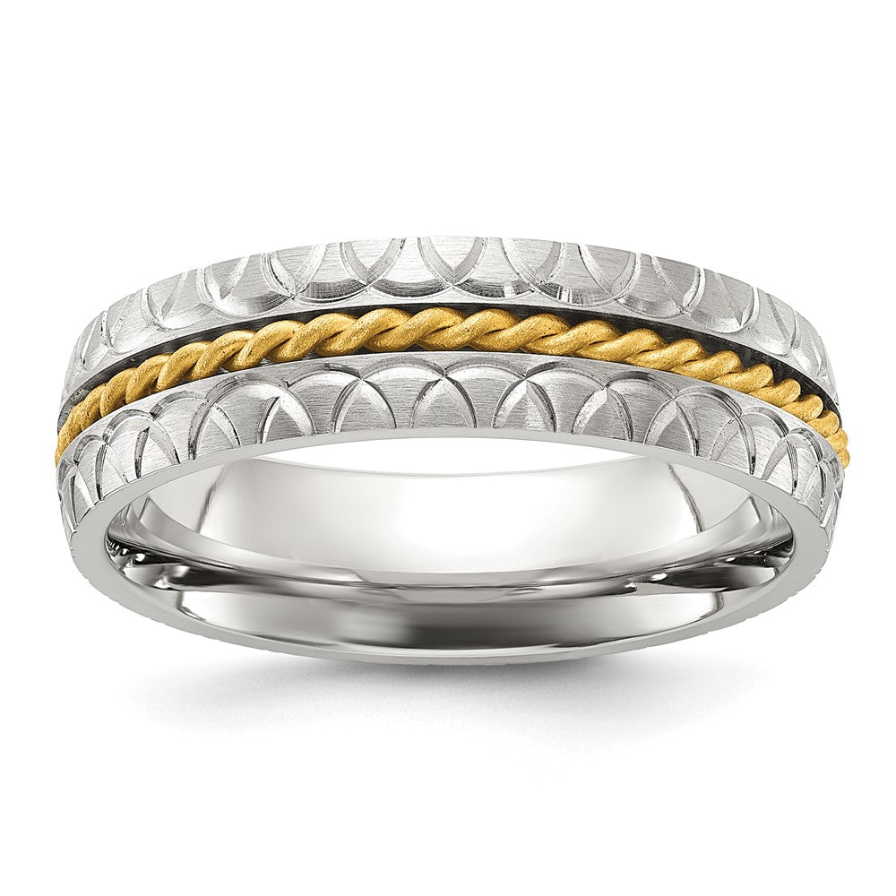 Chisel Stainless Steel Brushed, Polished and Textured Yellow IP-plated Center Band