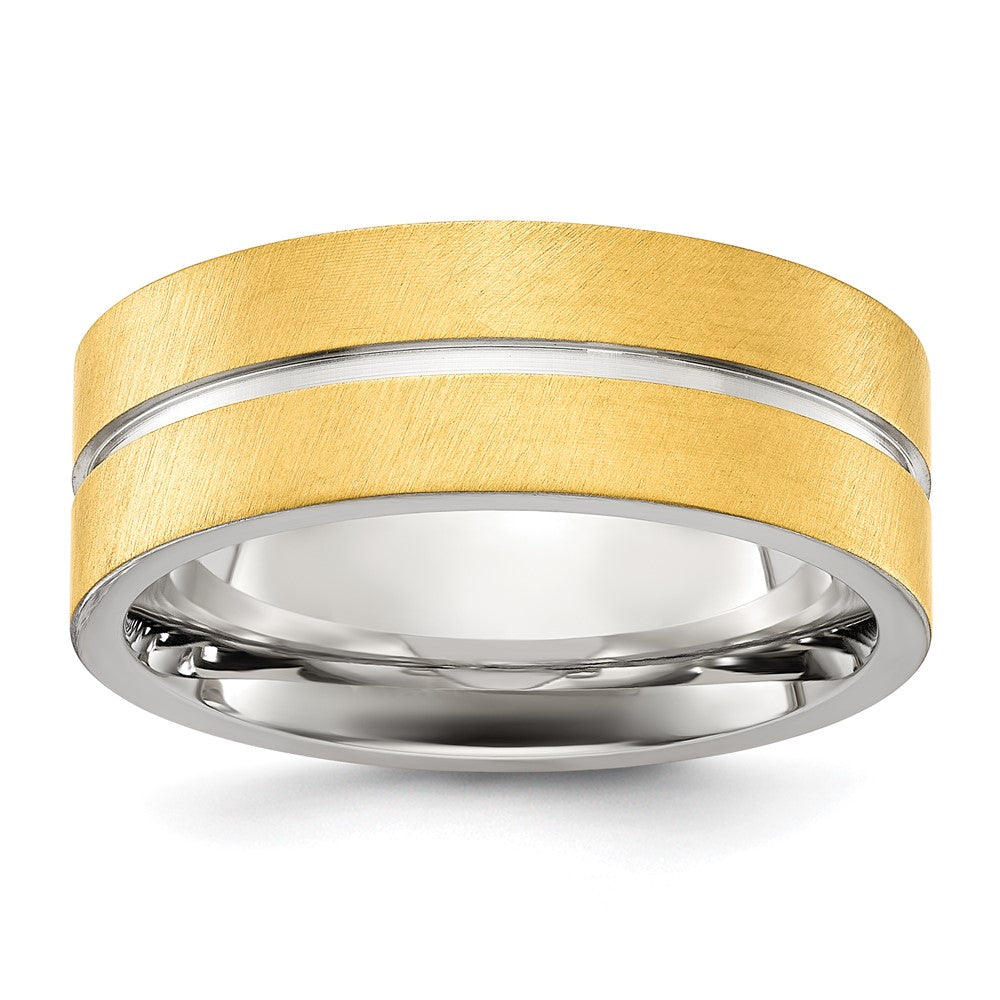 Chisel Stainless Steel Brushed and Polished Yellow IP-plated Grooved Band