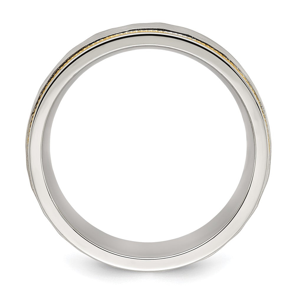 Chisel Stainless Steel Brushed and Polished Hammered Yellow IP-plated Band