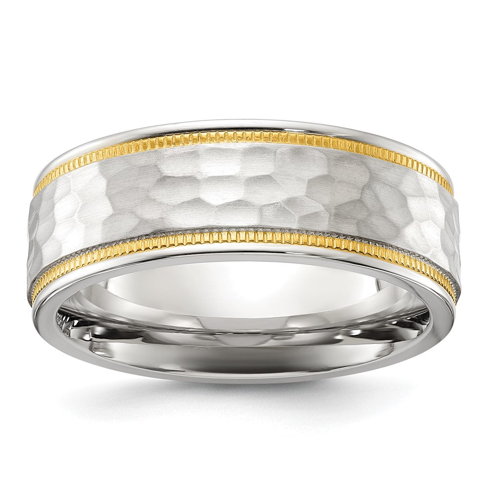 Chisel Stainless Steel Brushed and Polished Hammered Yellow IP-plated Band