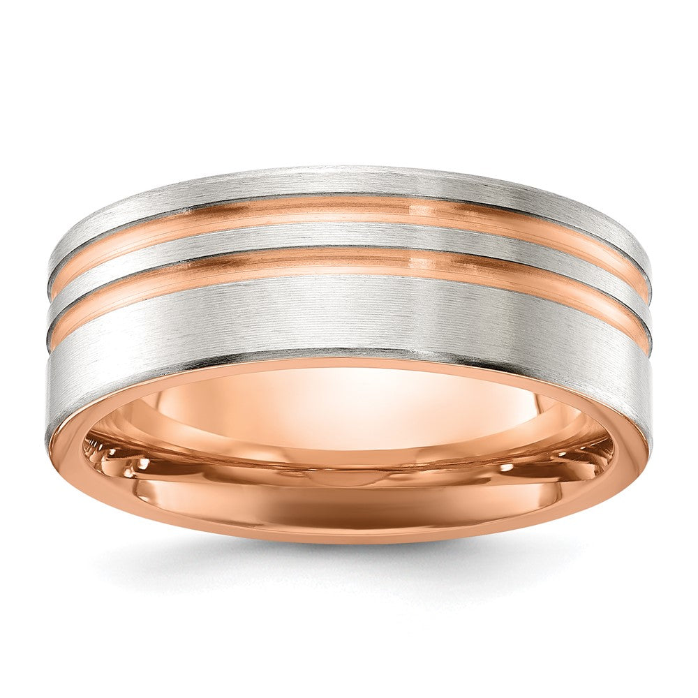 Chisel Stainless Steel Brushed Rose IP-plated Stripes Band