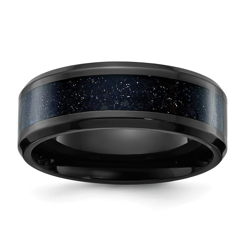 Chisel Stainless Steel Polished Black IP-plated with Blue Star Sandstone Inlay Band