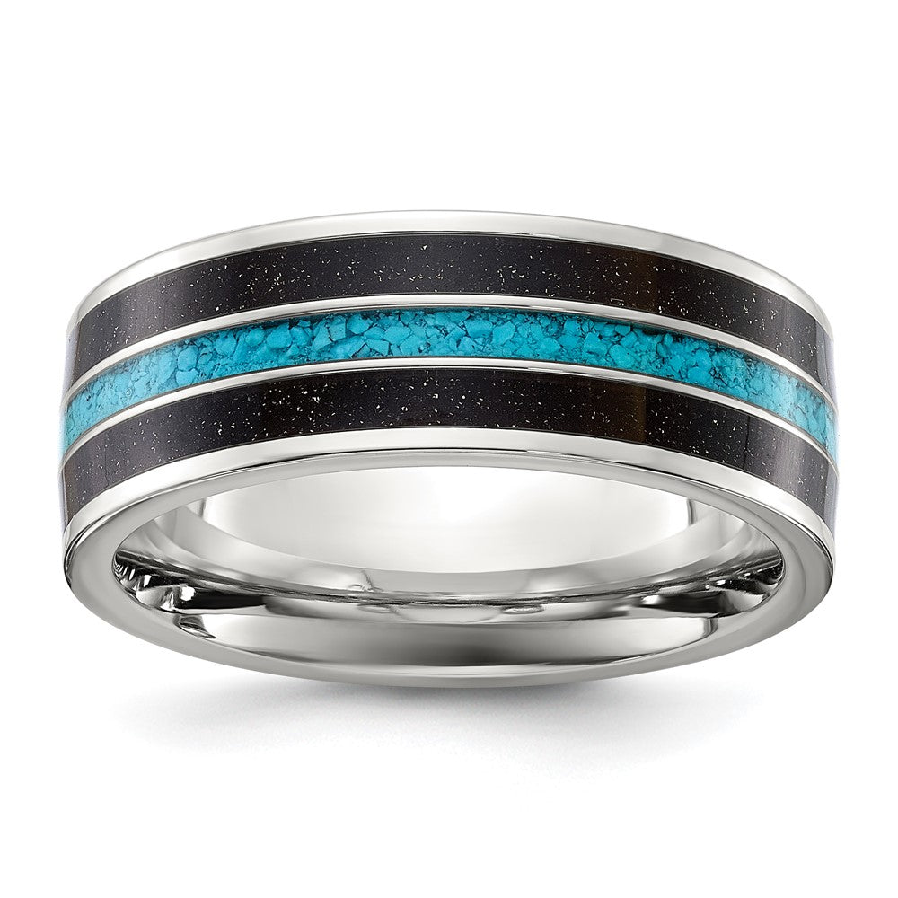 Chisel Stainless Steel Polished with Turquoise and Black Star Sandstone Inlay Band