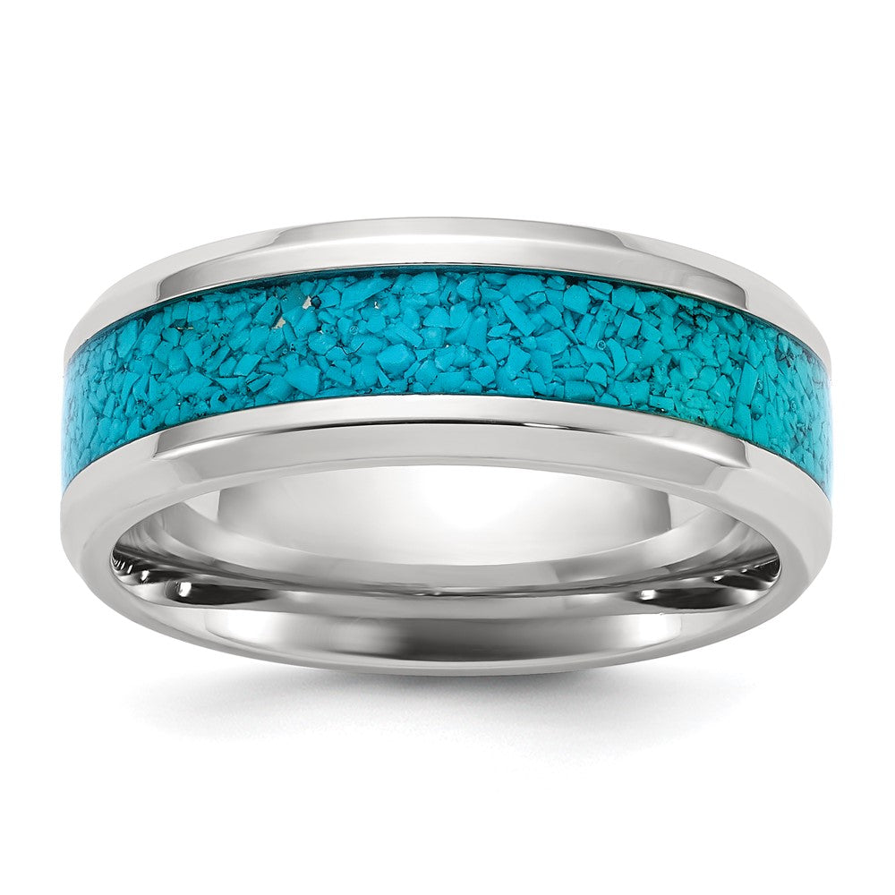 Chisel Stainless Steel Polished with Turquoise Inlay Band