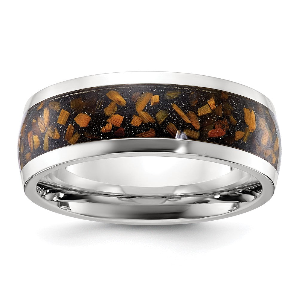 Chisel Stainless Steel Polished with Yellow Tiger's Eye Inlay Band