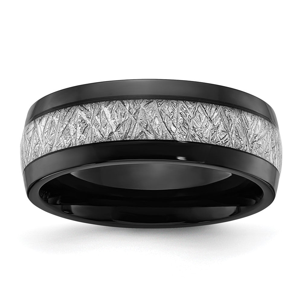 Chisel Stainless Steel Polished Black IP-plated with Imitation Meteorite Inlay Band