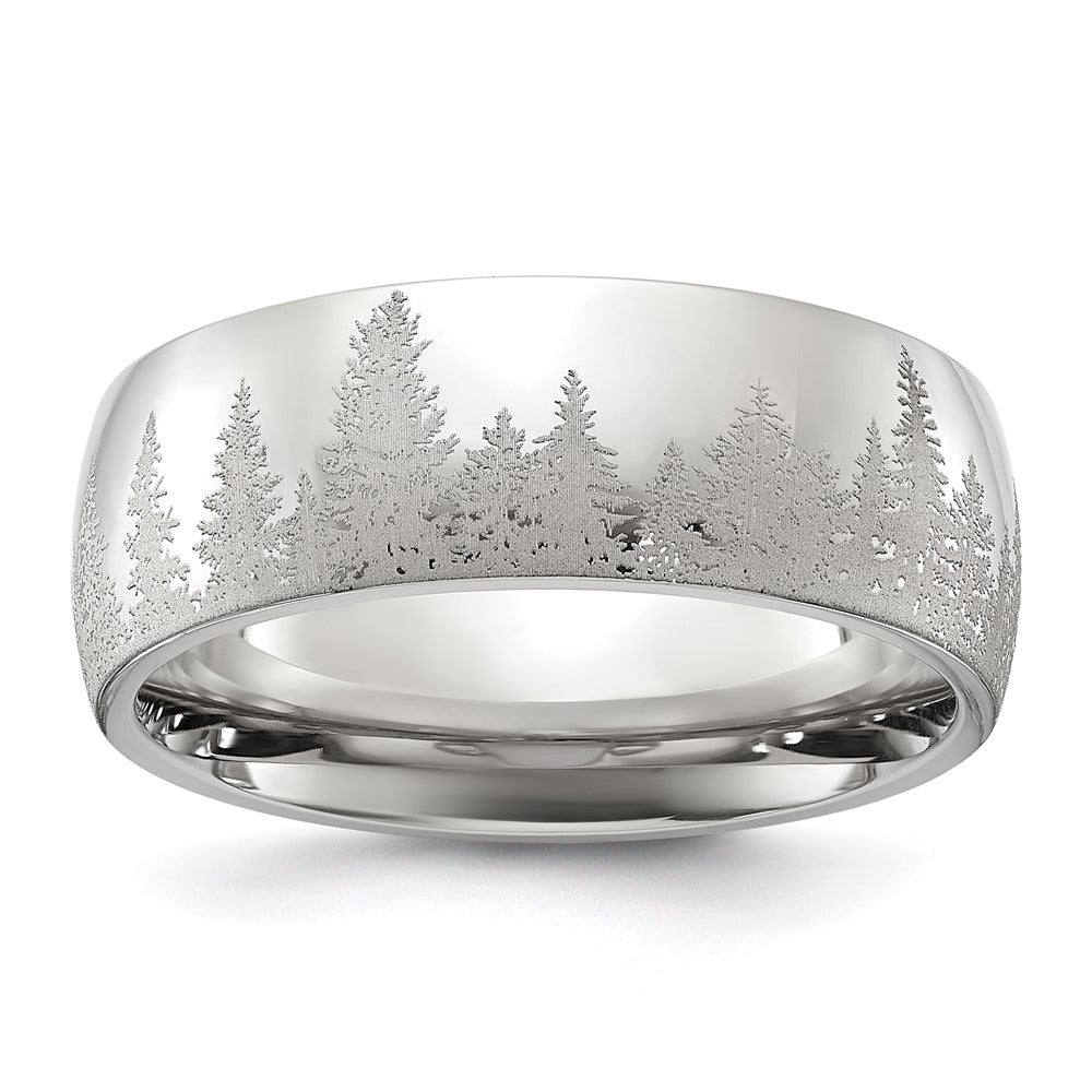Chisel Stainless Steel Polished with Lasered Tree Design Band