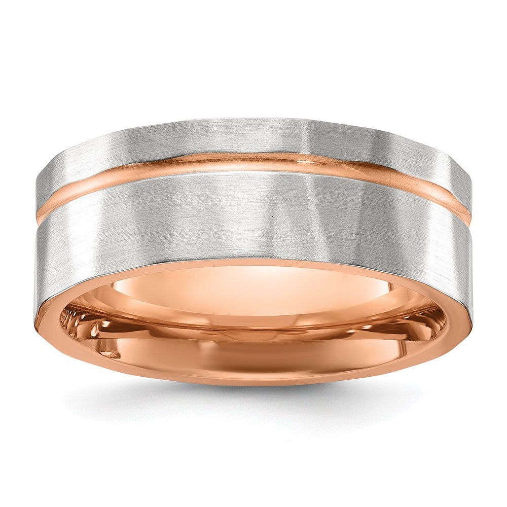 Chisel Stainless Steel Brushed and Polished Faceted Rose IP-plated Band