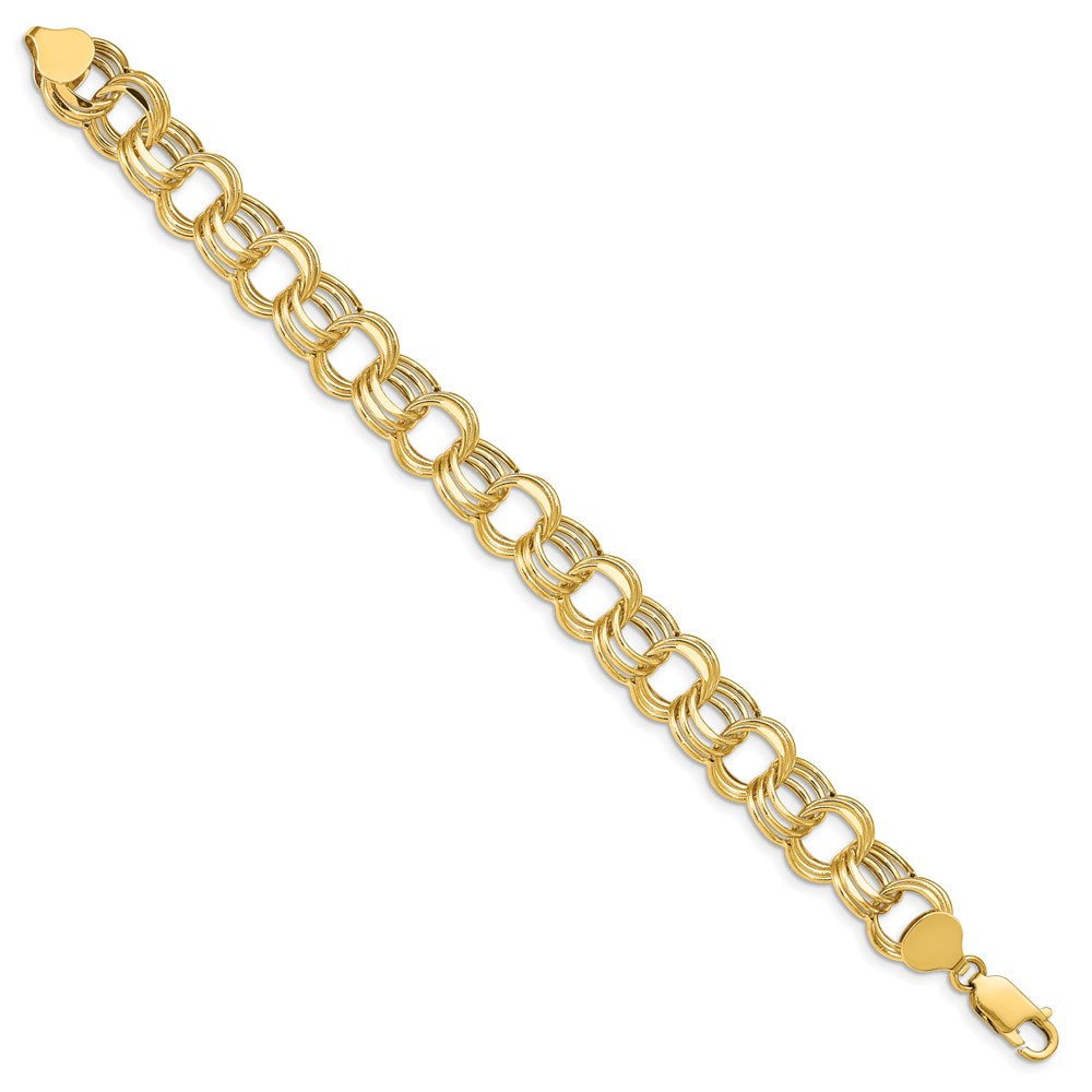 14k Hollow Triple Link Charm Bracelet