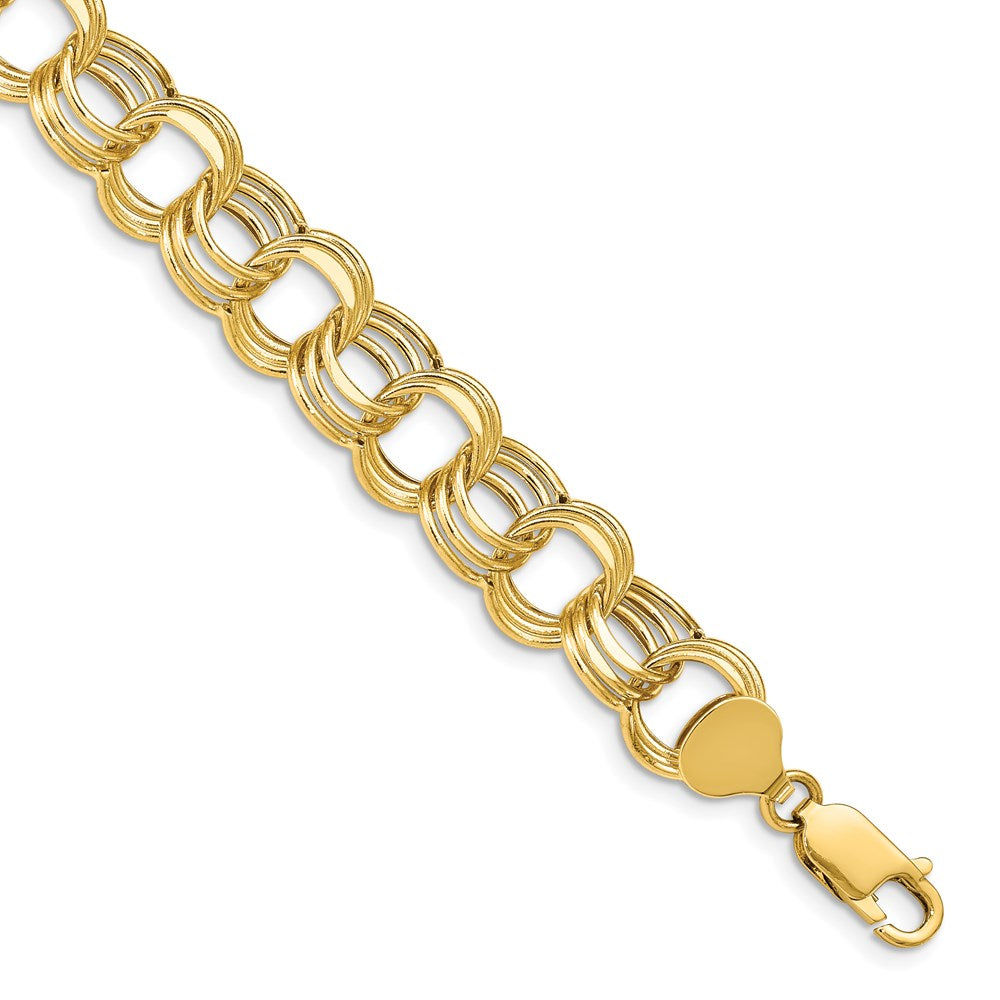 14k Hollow Triple Link Charm Bracelet
