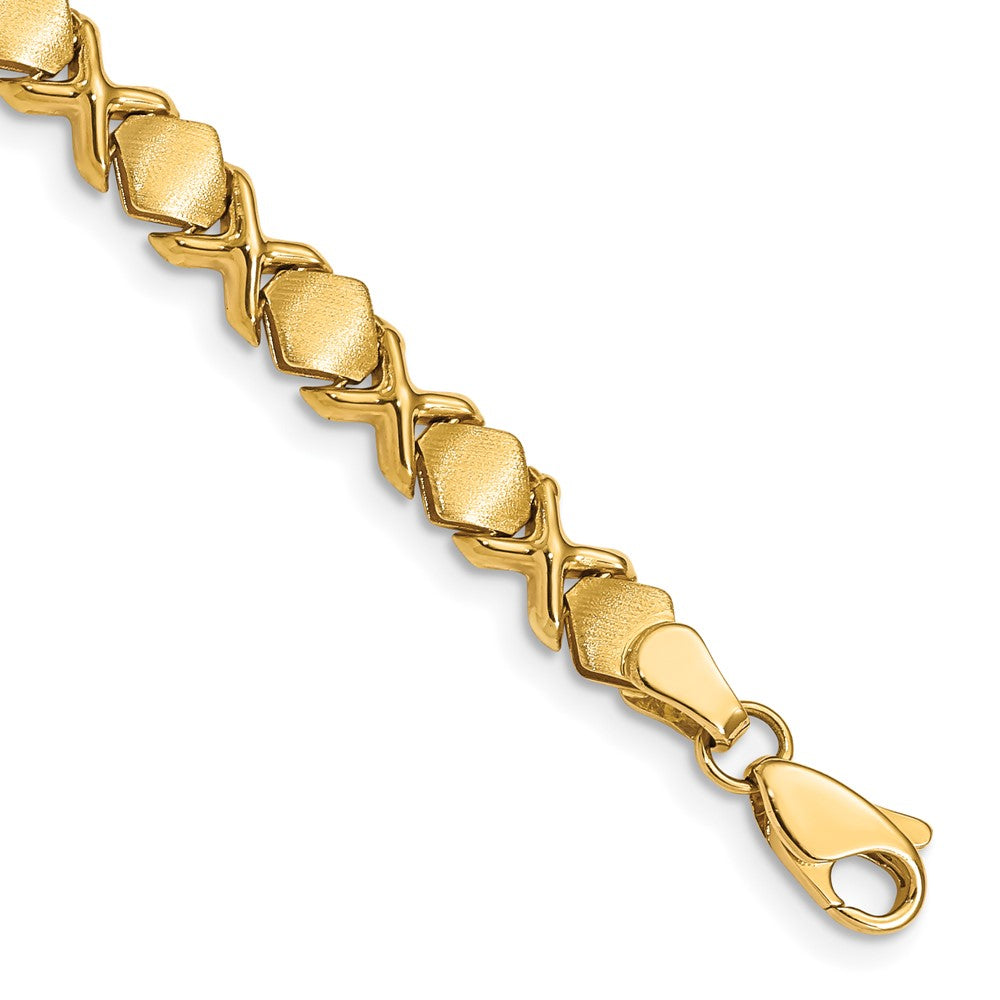 14K Polished and Brushed Fancy X Bracelet