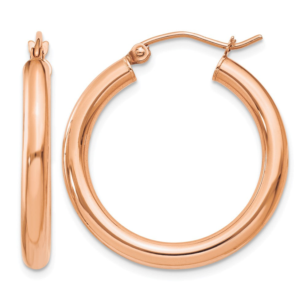 14k Rose Gold 3x Polished Lightweight Tube Hoop Earrings