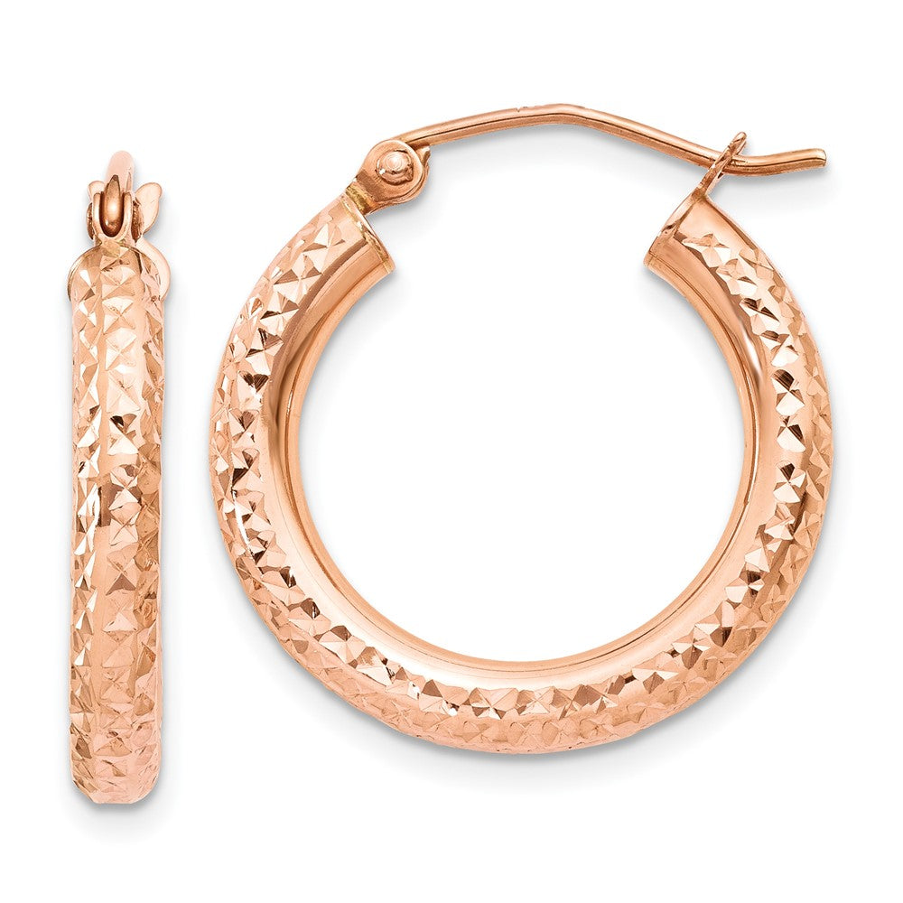 14k Rose Gold Diamond-cut Hoop