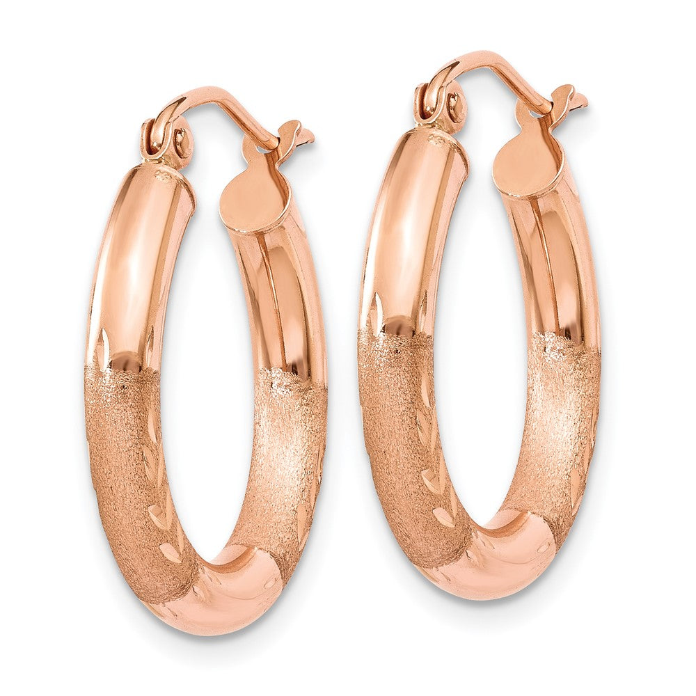 14k Rose Gold 3x Satin Diamond-cut Round Tube Hoop Earrings