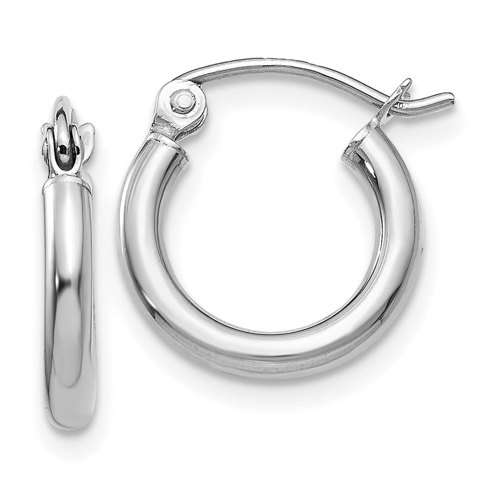 14k White Gold Polished 2x Lightweight Tube Hoop Earrings