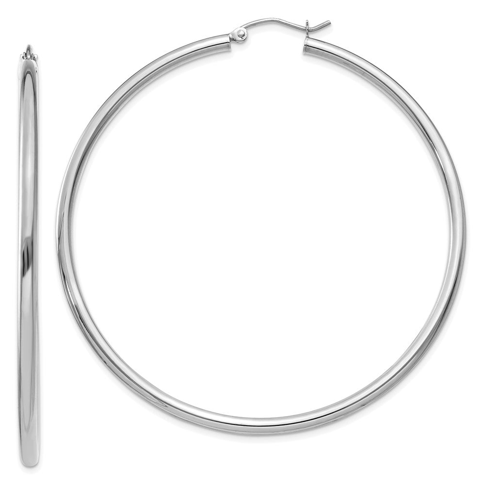 14K White Gold Polished Lightweight Tube Hoop Earrings