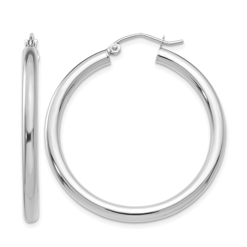 14K White Gold 3x Polished Tube Hoop Earrings