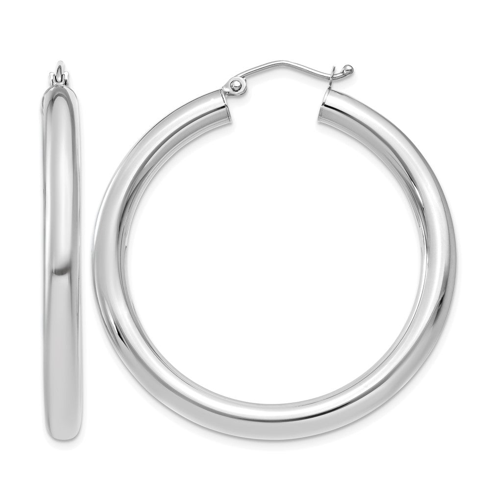14K White Gold 4x Polished Tube Hoop Earrings