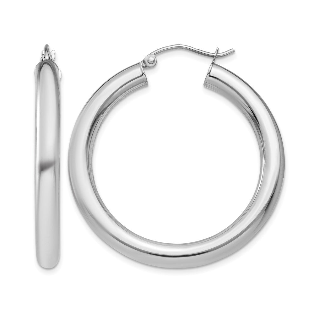 14K White Gold 4x Polished Lightweight Tube Hoop Earrings