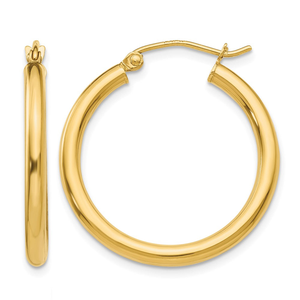 14K 2.5x Polished Round Tube Hoop Earrings