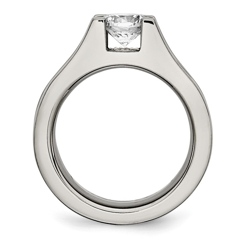 Chisel Titanium with Sterling Silver Accent Polished with CZ Ring