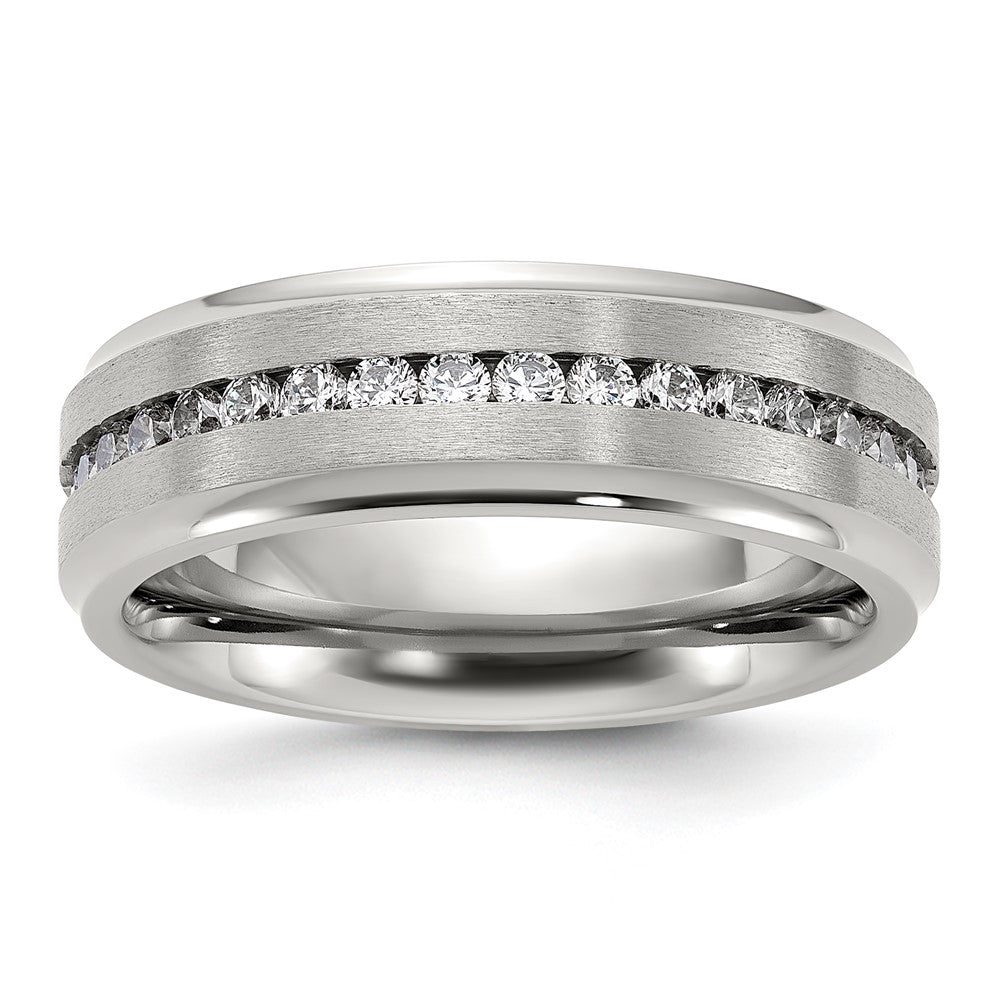 Chisel Titanium Polished with Brushed Center and CZ Band