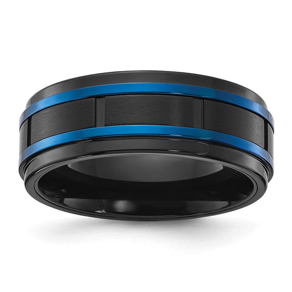 Chisel Titanium Brushed and Polished Black and Blue IP-plated Band