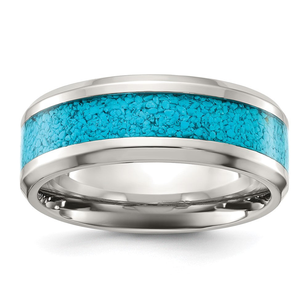 Chisel Titanium Polished with Turquoise Inlay Band