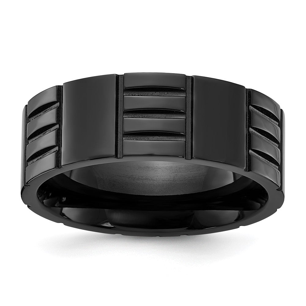 Chisel Titanium Polished Black IP-plated Grooved Band