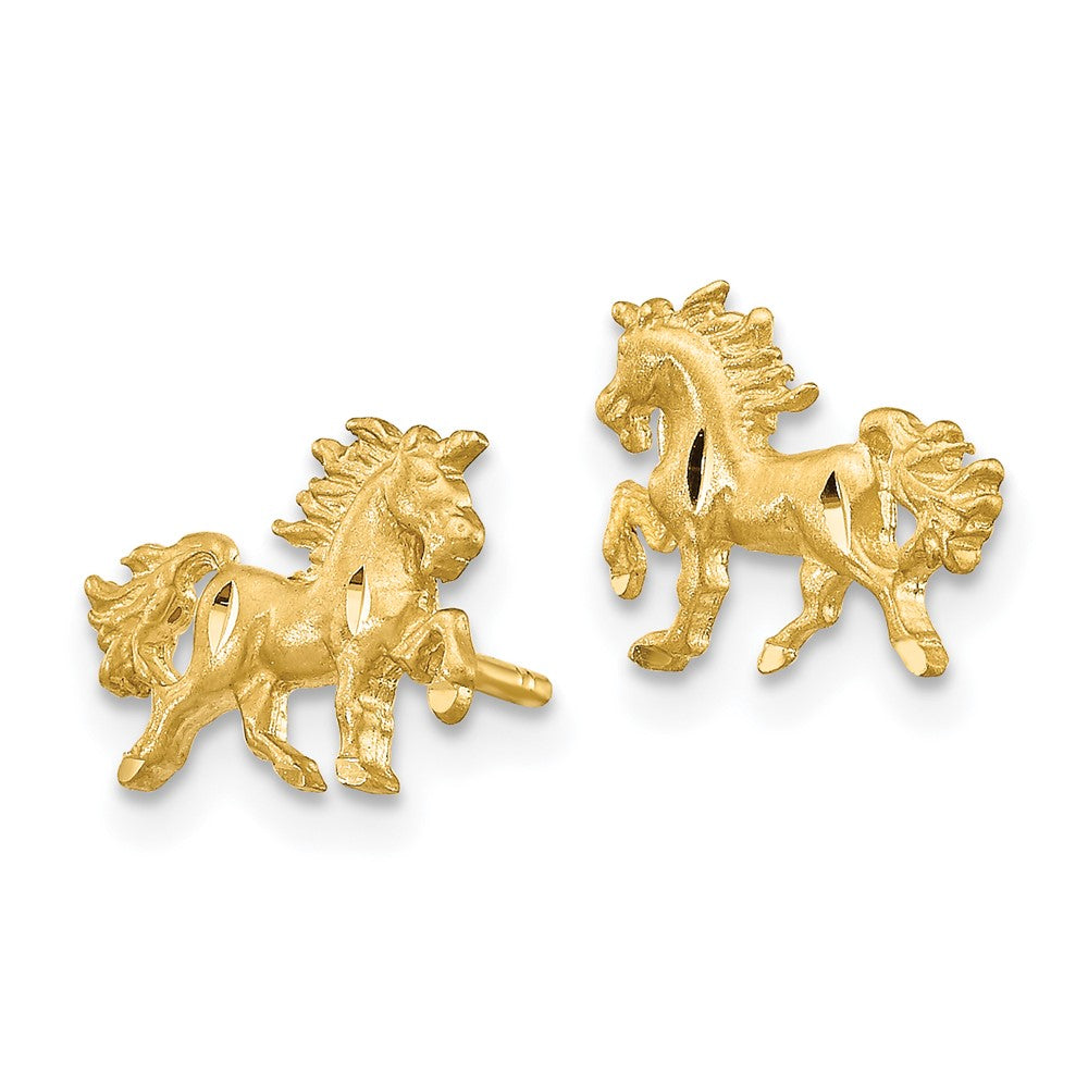 14k Satin Diamond-cut Unicorn Post Earrings