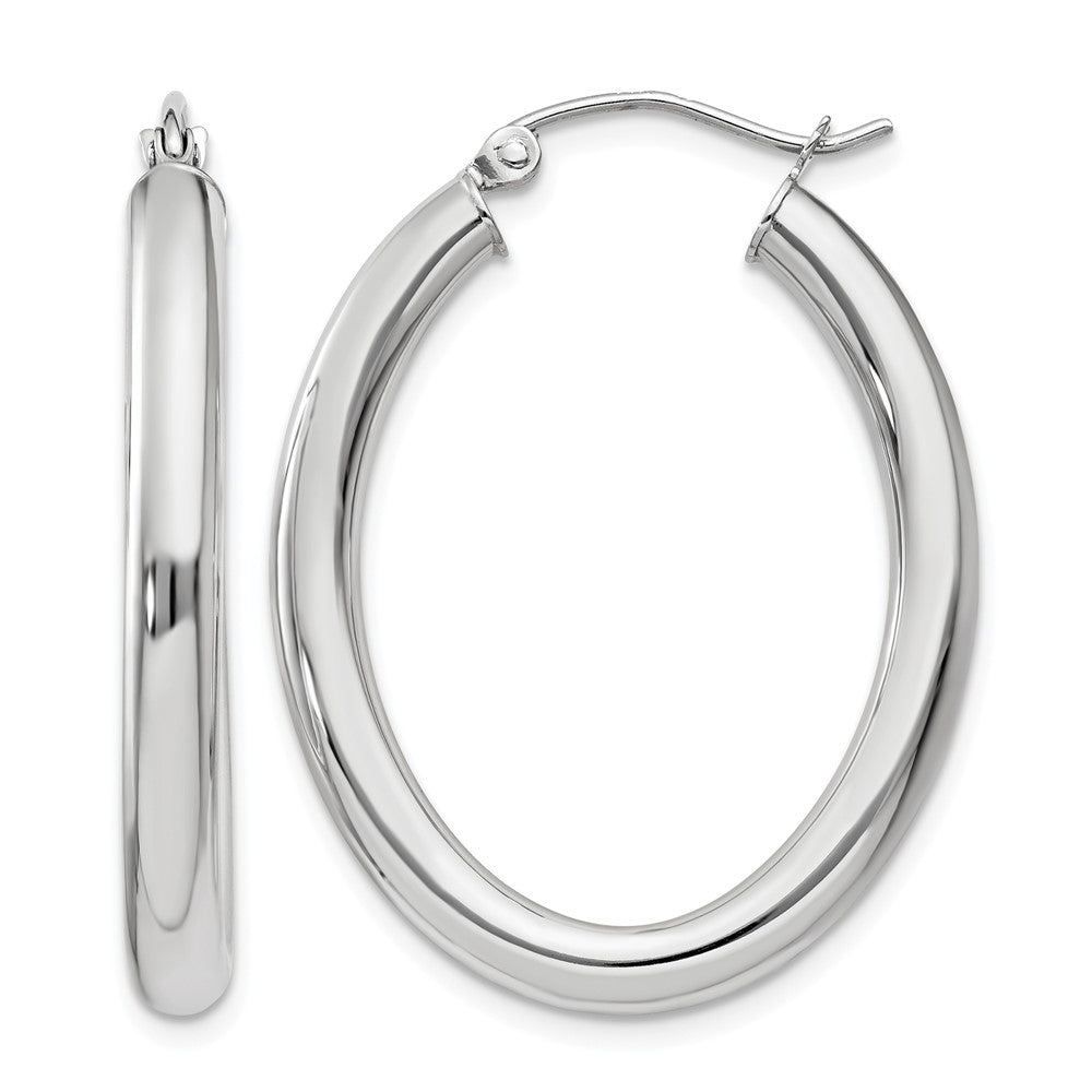 14k White Gold 3.5x Polished Oval Tube Hoop Earrings
