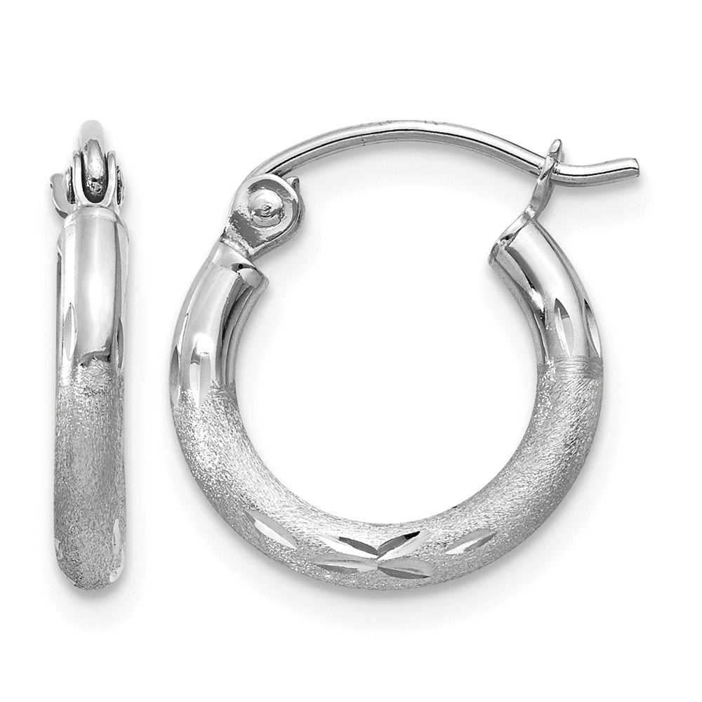 14k White Gold 2x Satin Diamond-cut Round Tube Hoop Earrings