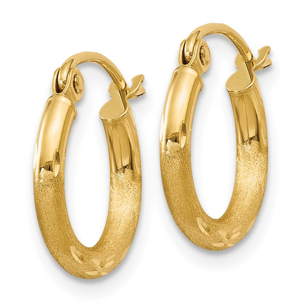 14k Satin and Diamond-cut Round Tube Hoop Earrings