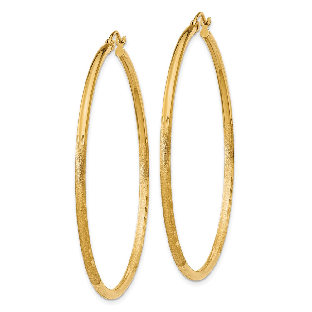 14k 2x Satin Diamond-cut Round Tube Hoop Earrings