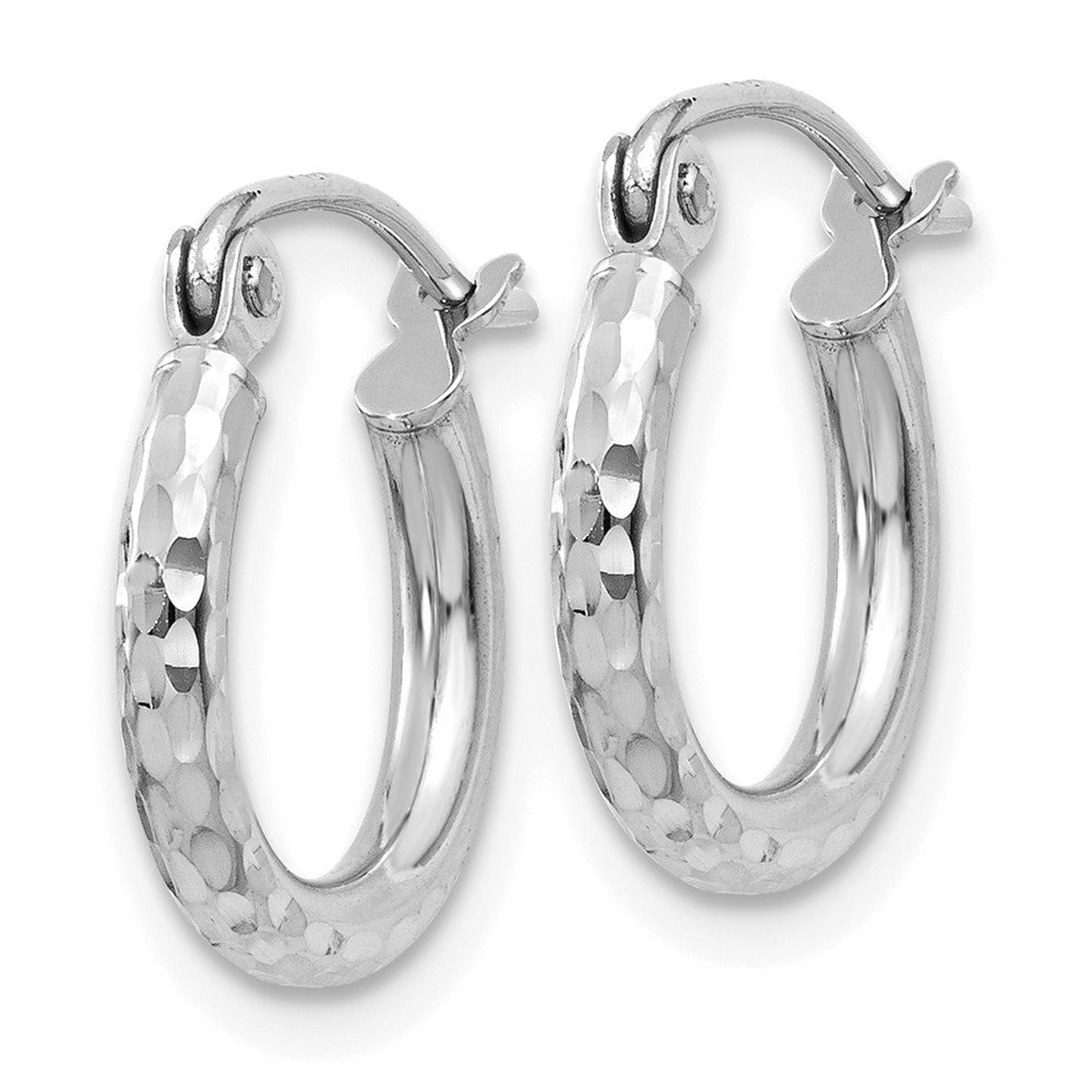 14k White Gold Diamond-cut Round Tube Hoop Earrings