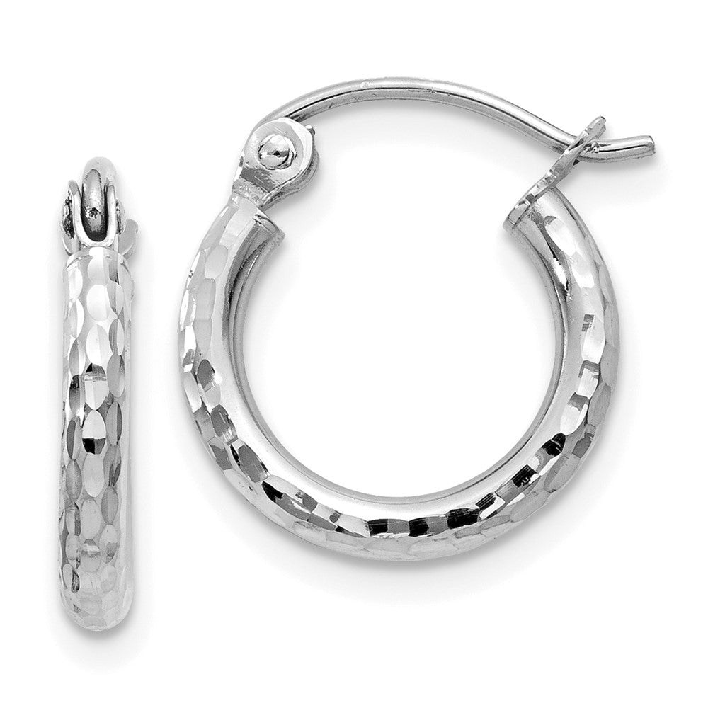 14k White Gold Diamond-cut Round Tube Hoop Earrings