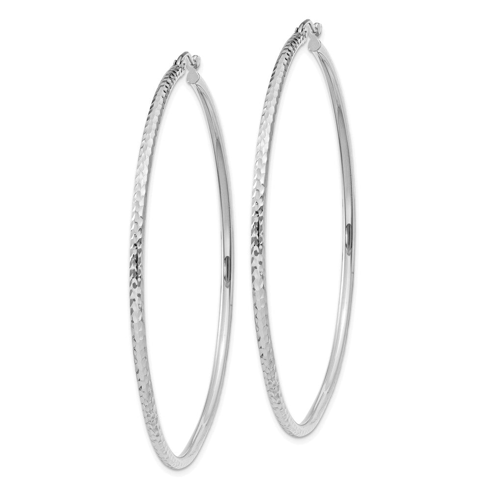 14k White Gold 2x Diamond-cut Round Tube Hoop Earrings