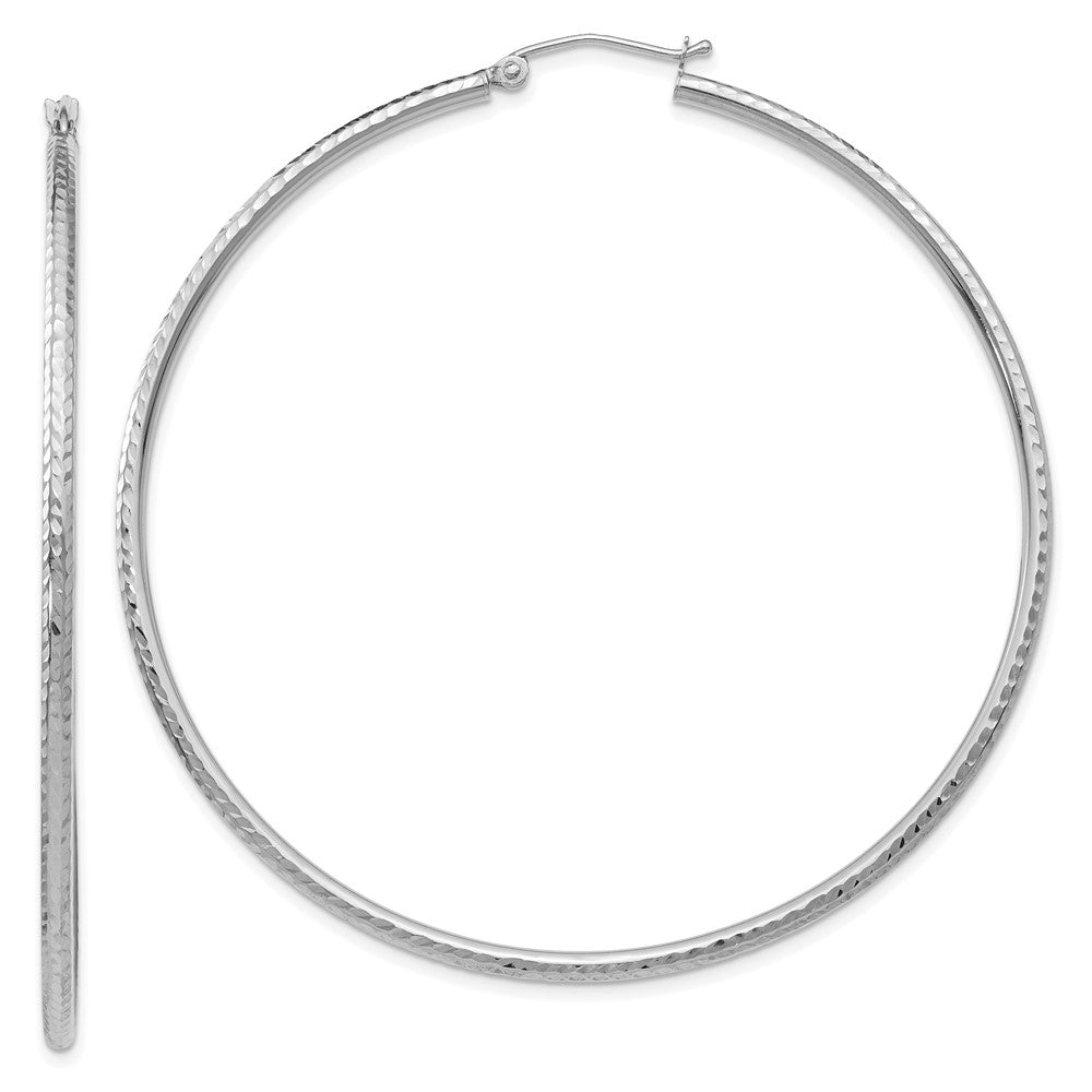 14k White Gold 2x Diamond-cut Round Tube Hoop Earrings