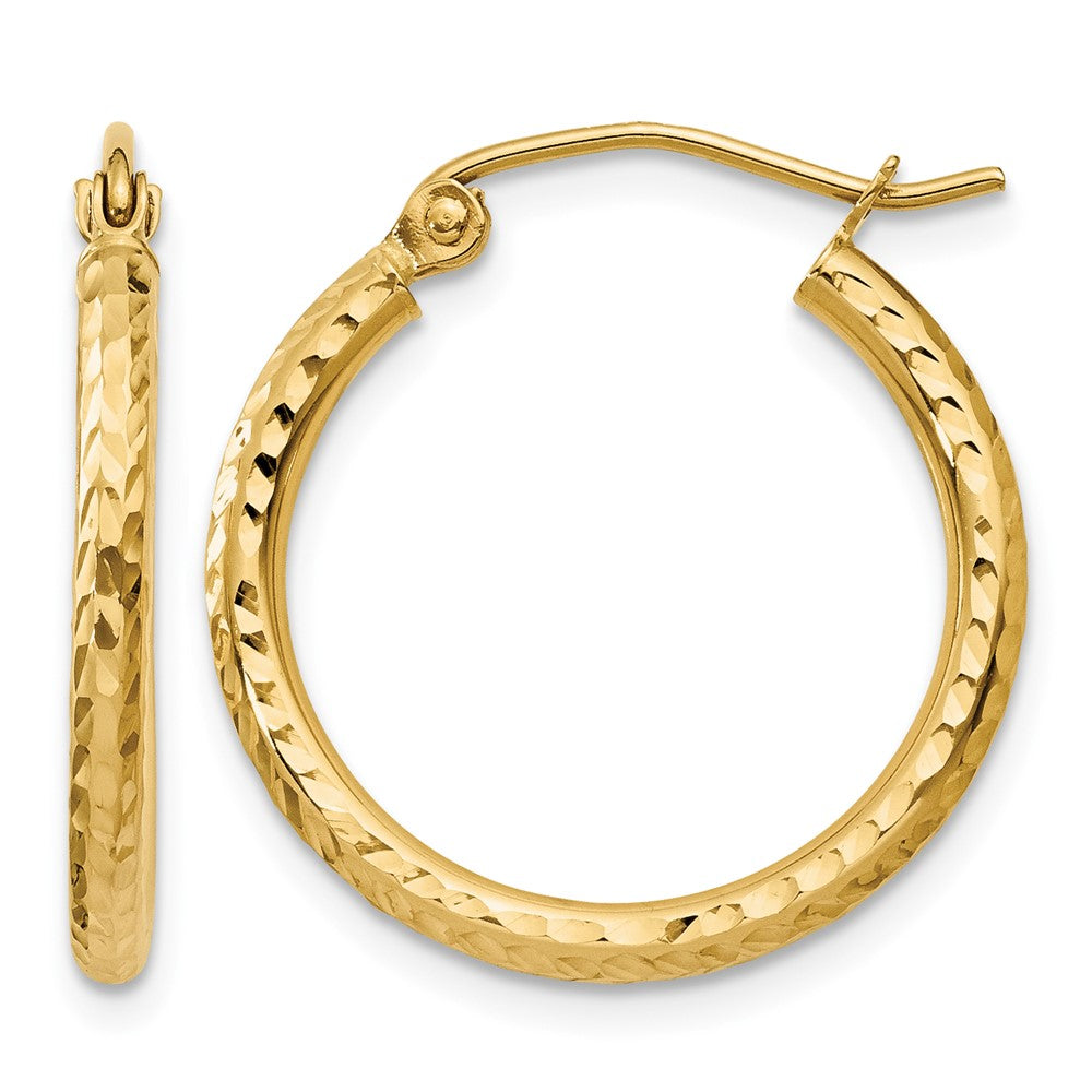 14k 2x Diamond-cut Round Tube Hoop Earrings