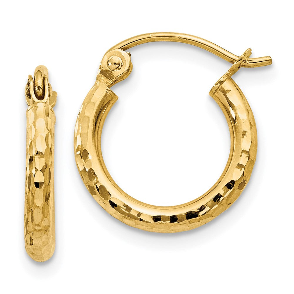 14k Diamond-cut Round Tube Hoop Earrings