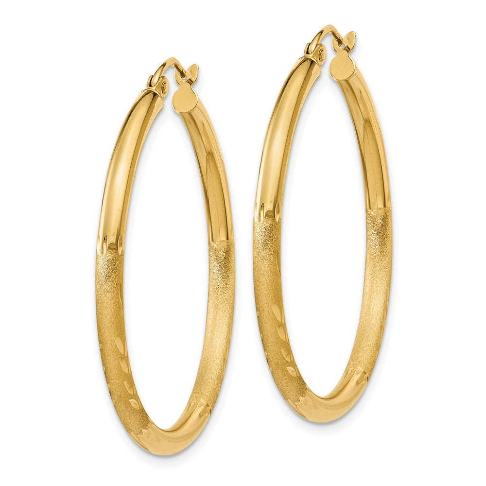 14k Satin & Diamond-cut Round Hoop Earrings