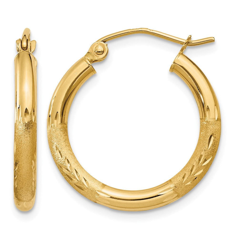 14k 2.5x Satin Diamond-cut Round Tube Hoop Earrings