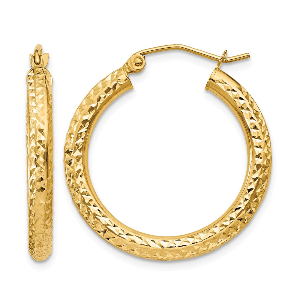 14k 3x Diamond-cut Round Tube Hoop Earrings